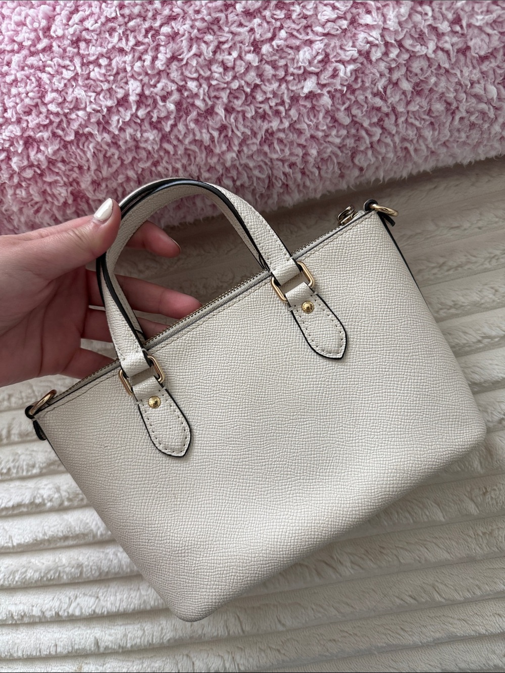 Coach Cream Pebbled Leather Mini Satchel with Gold Hardware - Picture 5 of 8